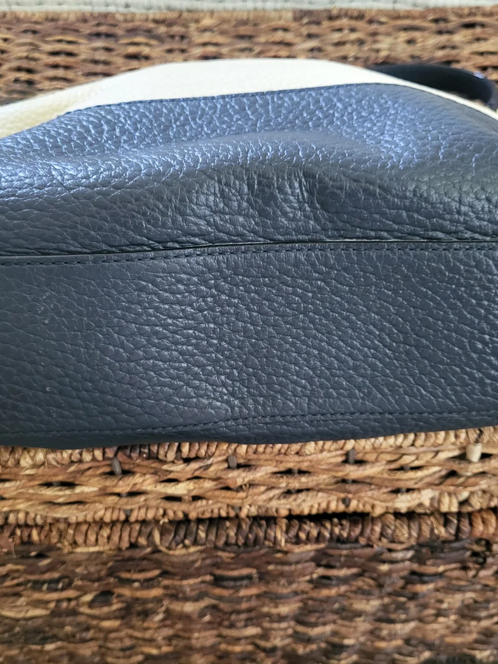 Kate Spade Two-Tone Cream and Navy Leather Shoulder Bag